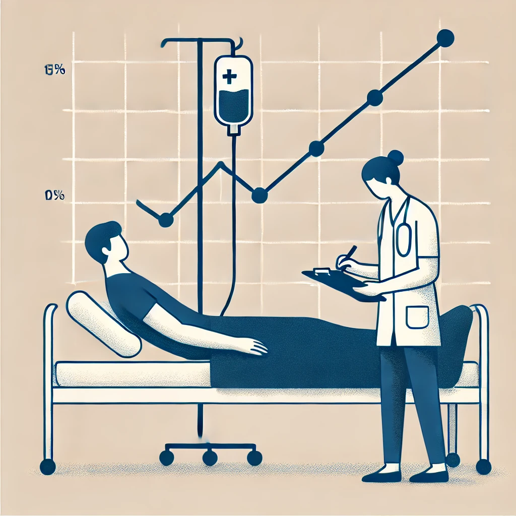 A nurse charting a patient's rising drug concentration against a line graph